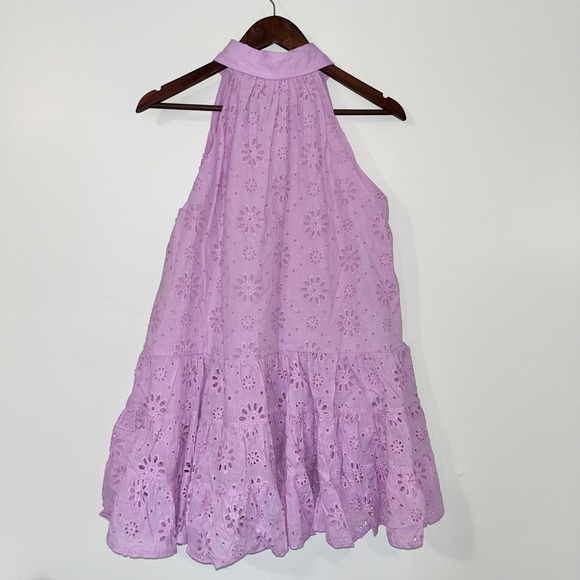 MUSTARD SEED NWT Eyelet Cotton Halter Neck Tiered Mini Dress Lavender S - Picture 10 of 12